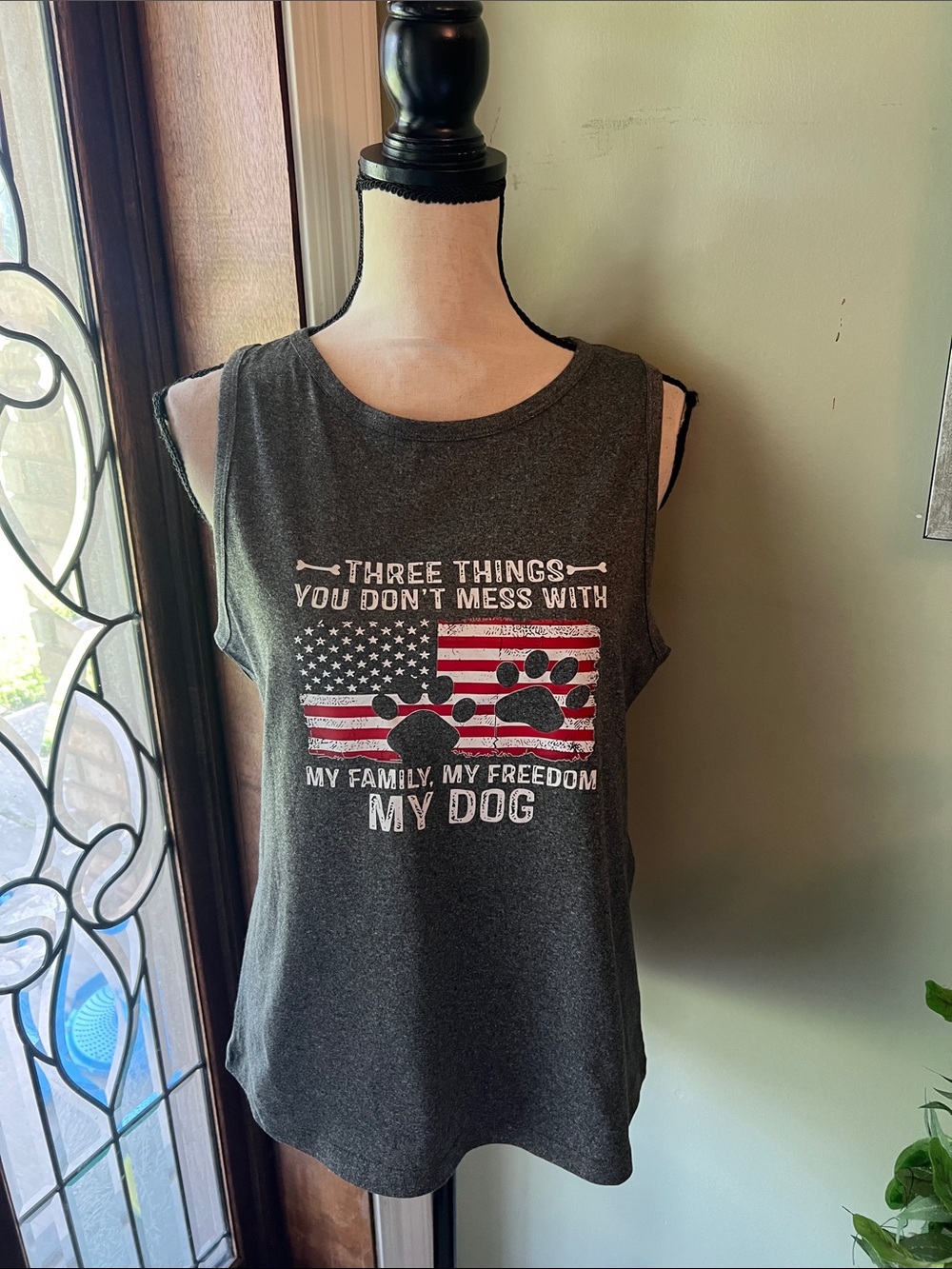 Sleeveless Dark Gray Graphic Tank Top - "My Dog"